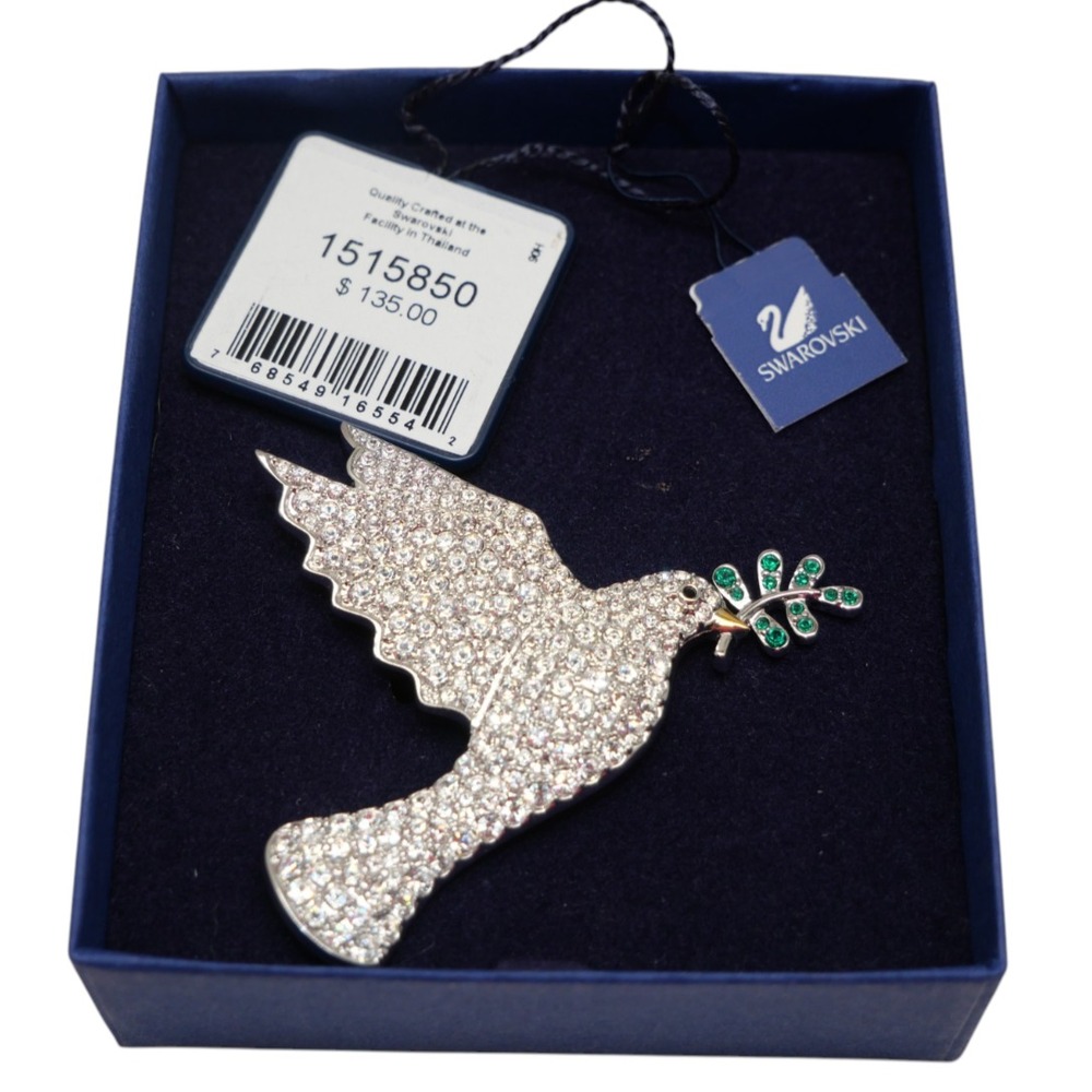 Swarovski 1515850 Crystal Dove Olive Branch Brooch Pin Rhodium Box Tags Vintage